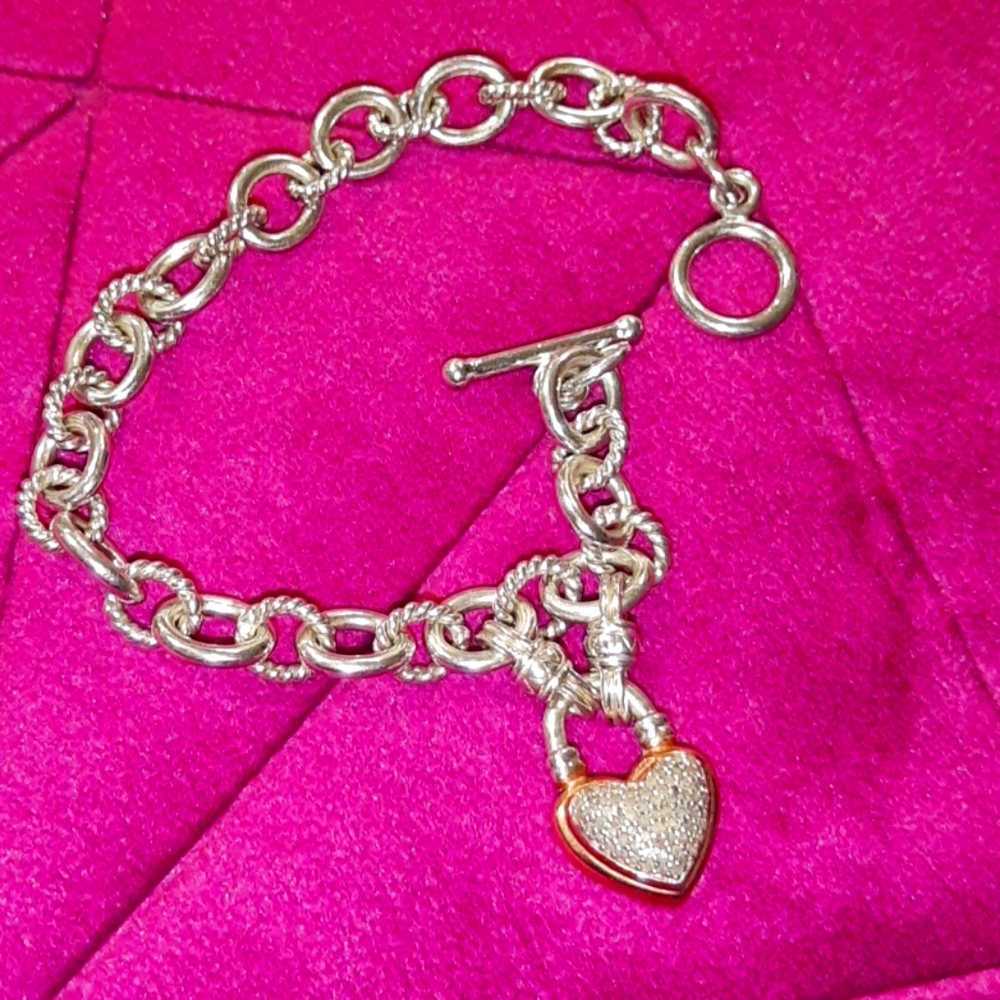 NWOT Sterling Silver Diamond ❤️ Toggle Bracelet